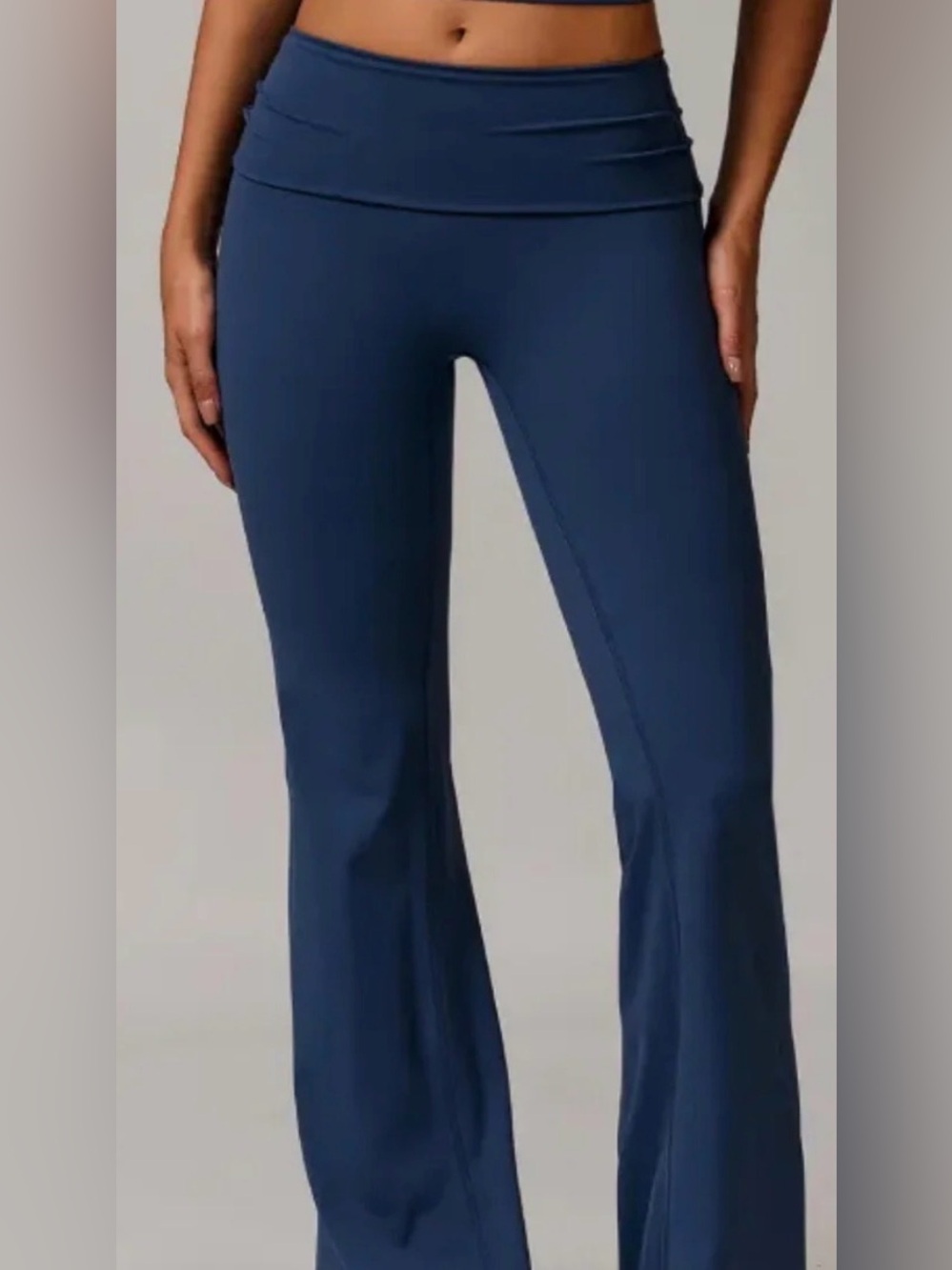 VS PINK Fold-Over Wide Leg Leggings in Navy Blue